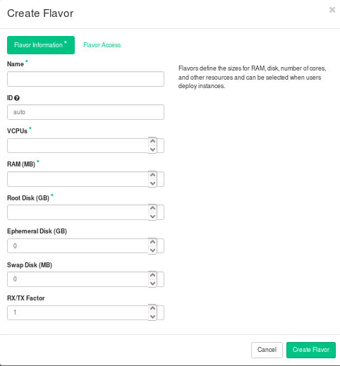 Dashboard — Create Flavor Dashboard — Create Flavor