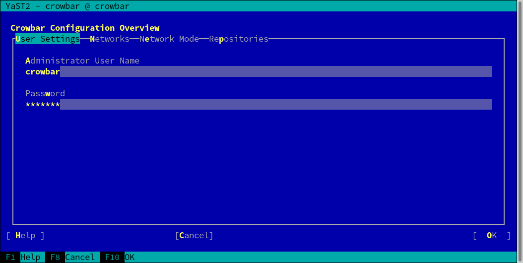 YaST Crowbar Setup: User Settings YaST Crowbar Setup: User Settings