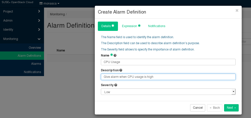 Creating an Alarm Definition