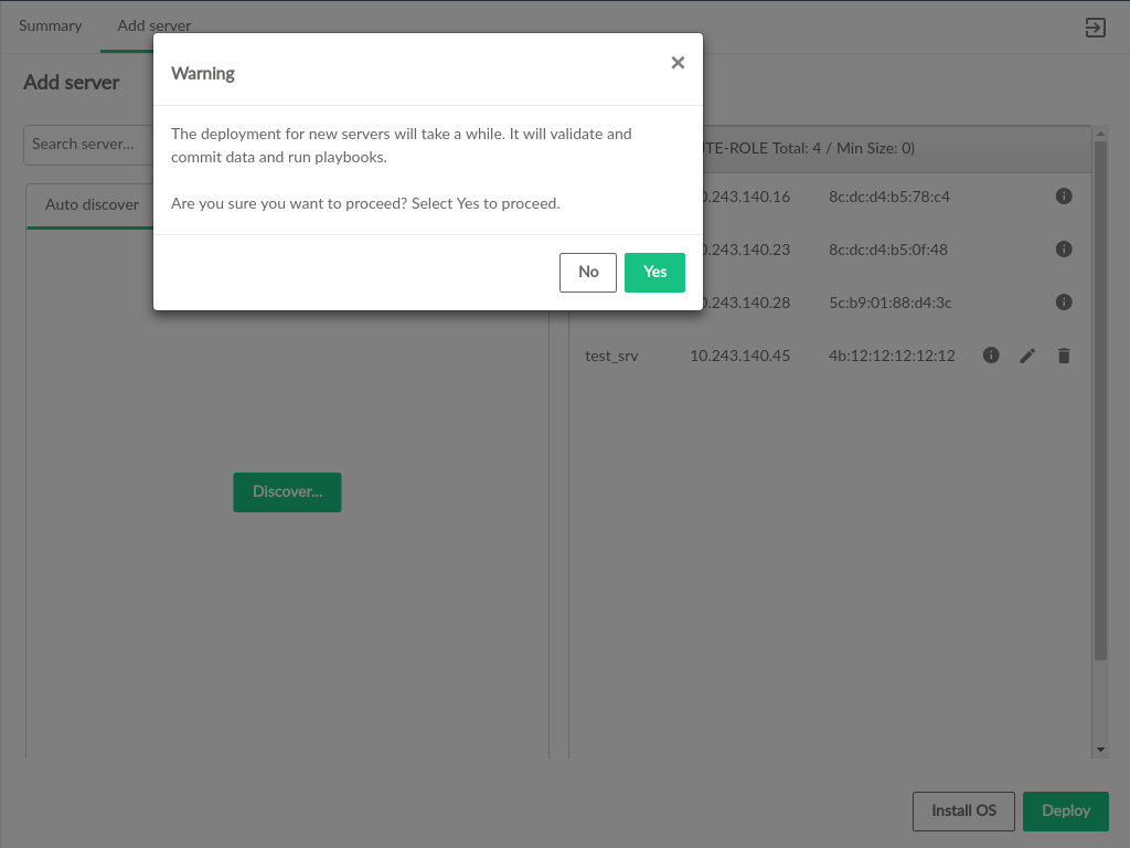 Confirm Deploy Servers Confirm Deploy Servers