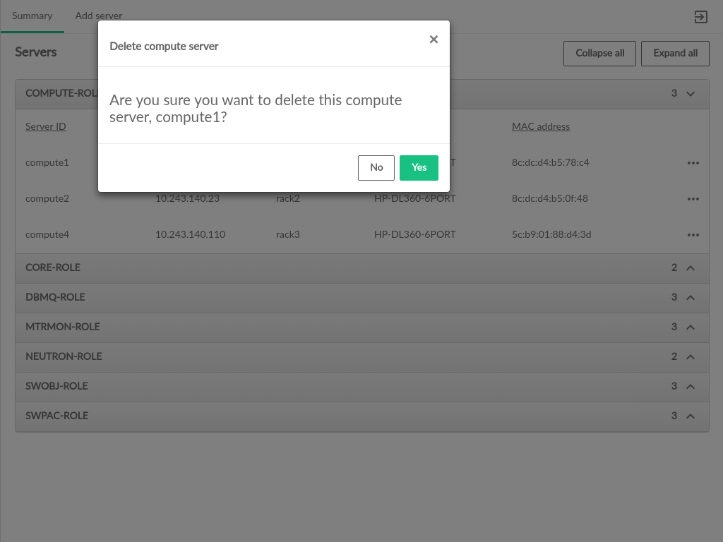 Delete Server Confirmation Delete Server Confirmation