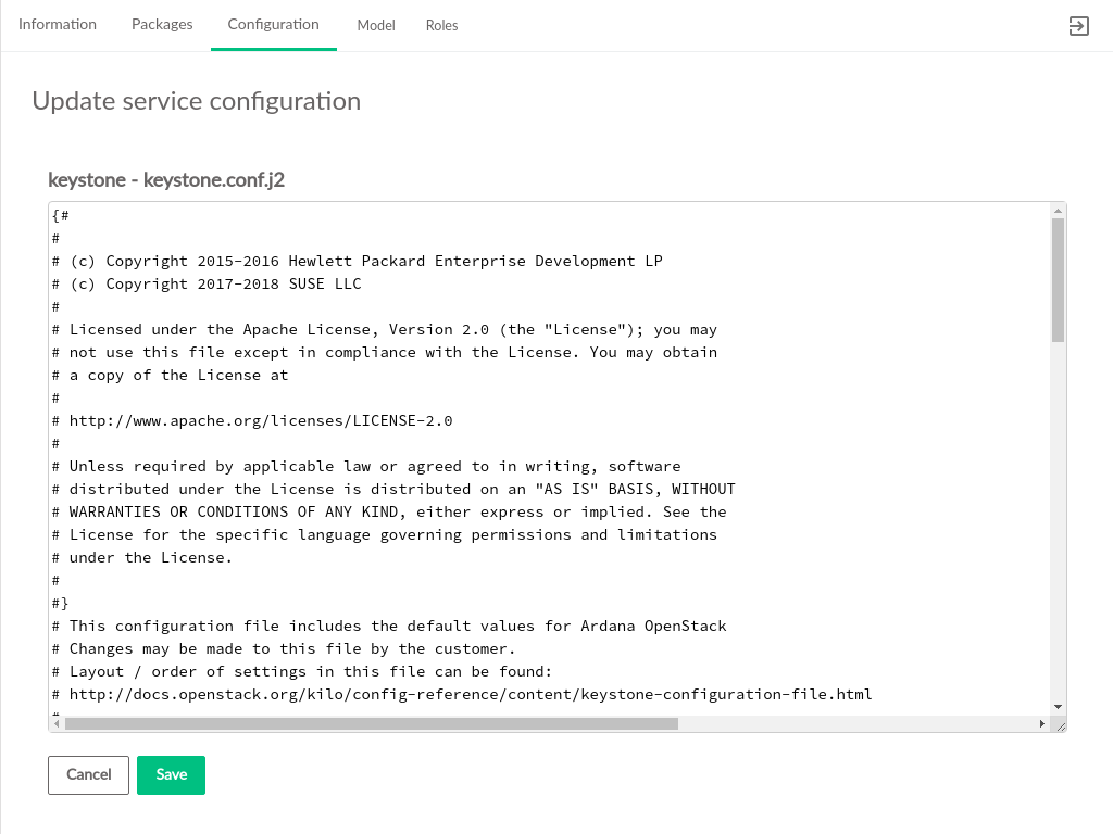 Cloud Lifecycle Manager Admin UI SUSE Service Configuration Editor Cloud Lifecycle Manager Admin UI SUSE Service Configuration Editor