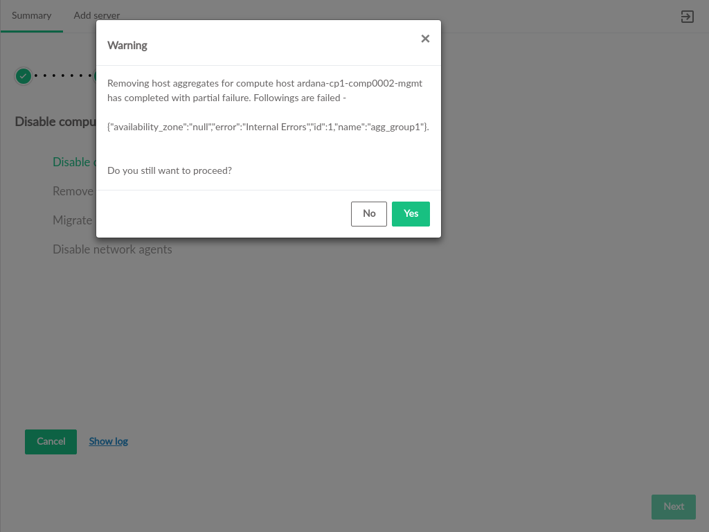 Host Aggregate Removal Warning
