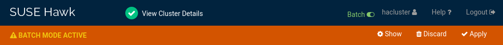 At the top of the screen there is an orange banner that says “Batch mode active”. The right side of the banner has three options: Show, Discard and Apply. At the top of the screen there is an orange banner that says “Batch mode active”. The right side of the banner has three options: Show, Discard and Apply.