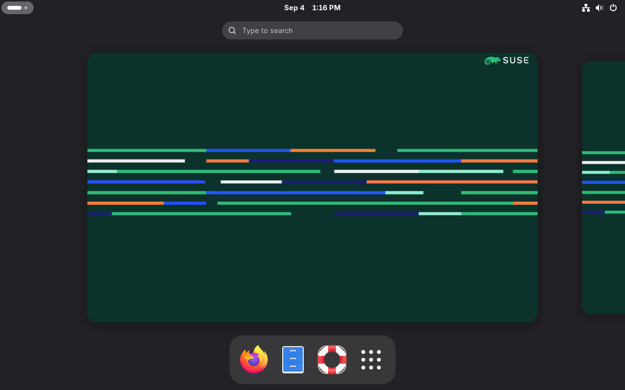 GNOME: desktop with activities overview GNOME: desktop with activities overview