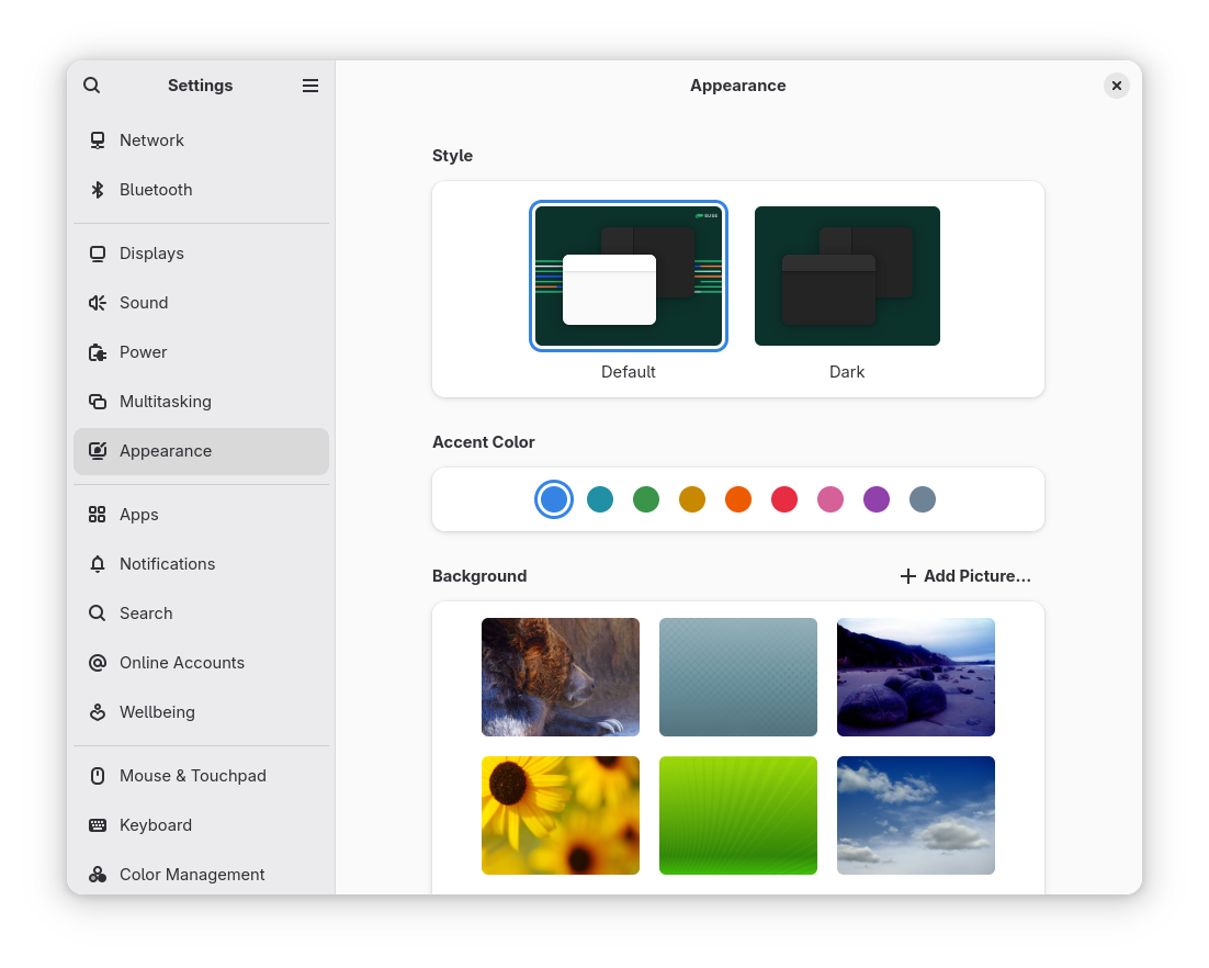 Changing the desktop background by selecting from the image gallery Changing the desktop background by selecting from the image gallery