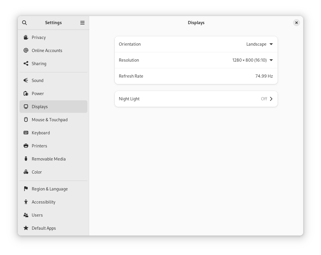 Single monitor settings dialog Single monitor settings dialog