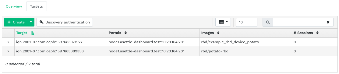 List of iSCSI targets List of iSCSI targets