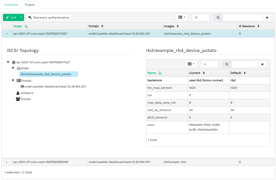 iSCSI target details iSCSI target details