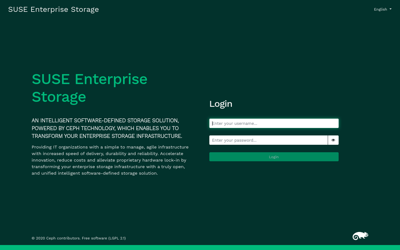 Ceph Dashboard login screen Ceph Dashboard login screen
