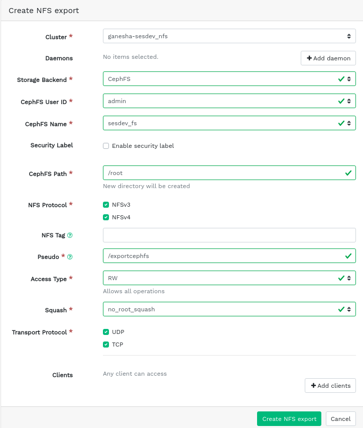 Adding a new NFS export Adding a new NFS export