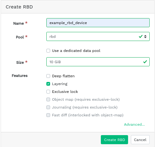 Adding a new RBD Adding a new RBD