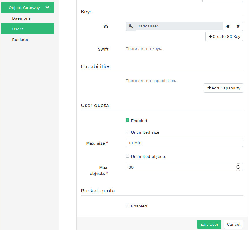 Quotas in the dashboard Quotas in the dashboard