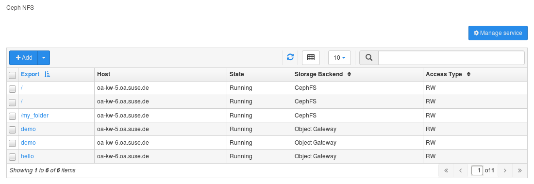 List of NFS Exports