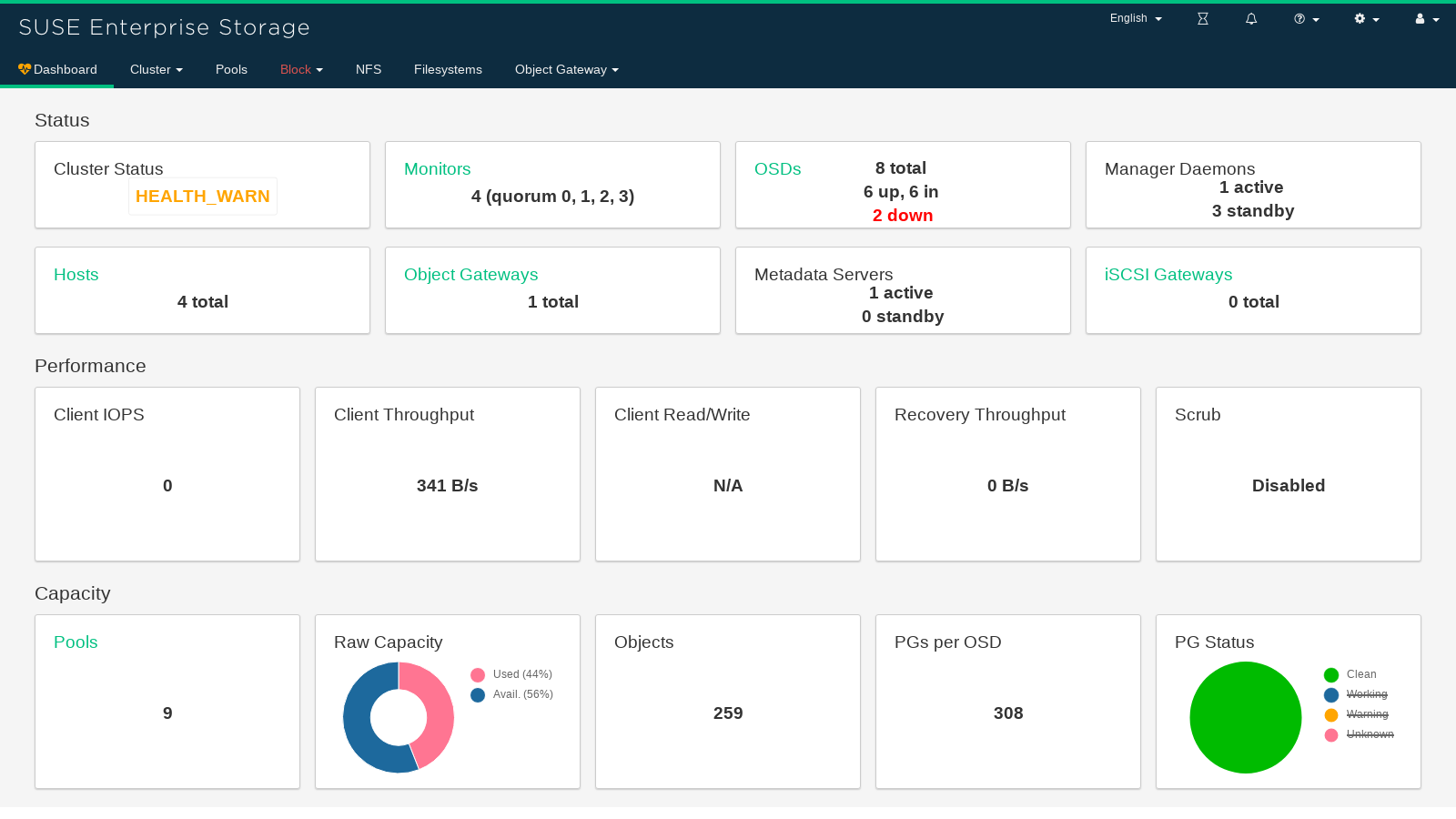 Ceph Dashboard Home Page
