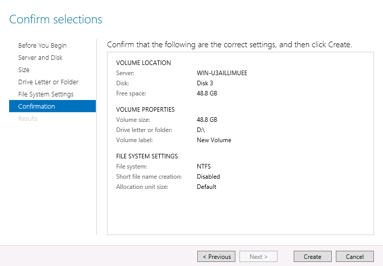 Confirm Volume Selections