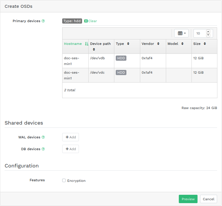 Create OSDs with primary devices added Create OSDs with primary devices added