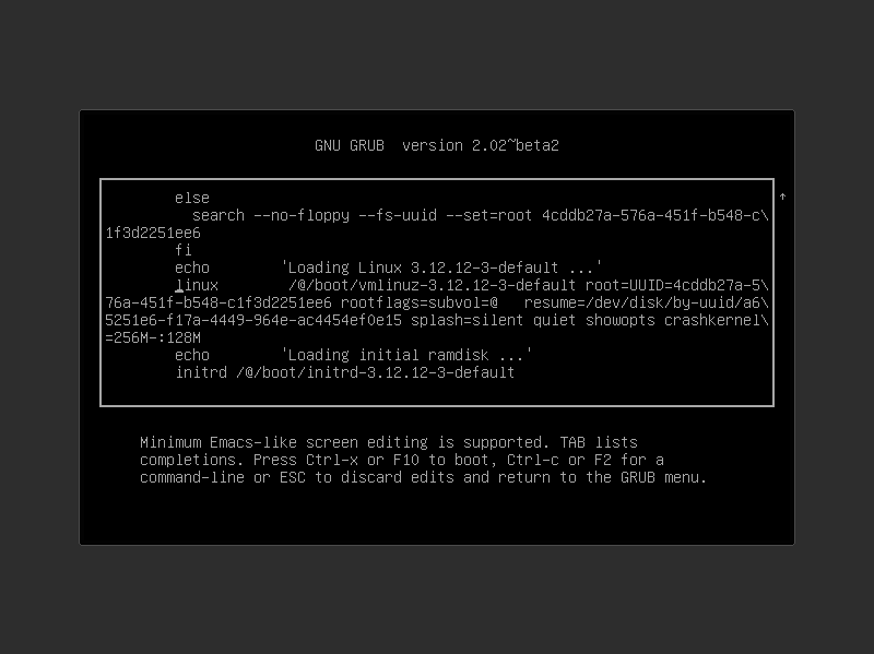 GRUB 2 boot editor GRUB 2 boot editor