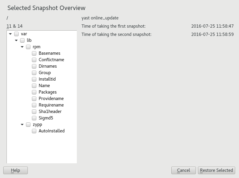 YaST snapshot changes YaST snapshot changes