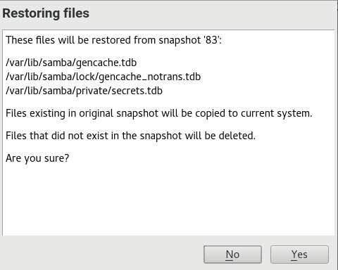 YaST snapshot restore YaST snapshot restore