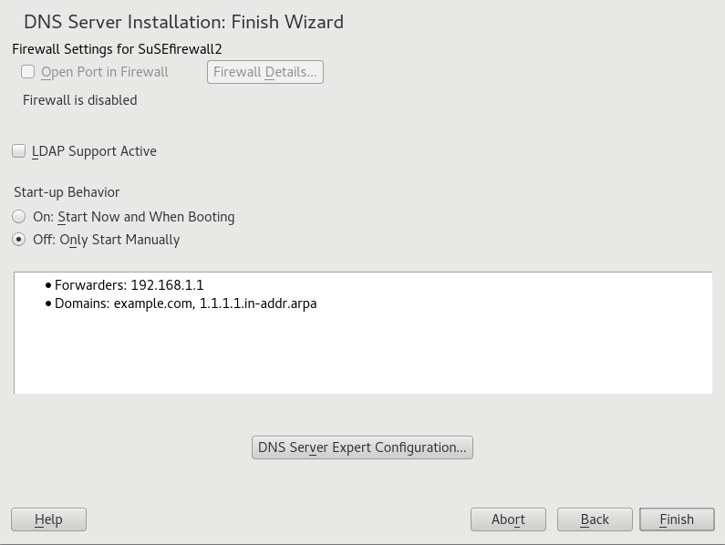 DNS Server Installation: Finish Wizard DNS Server Installation: Finish Wizard