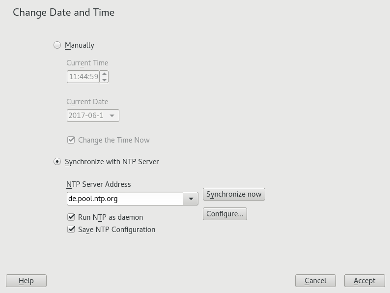 YaST timezone configuration with NTP YaST timezone configuration with NTP