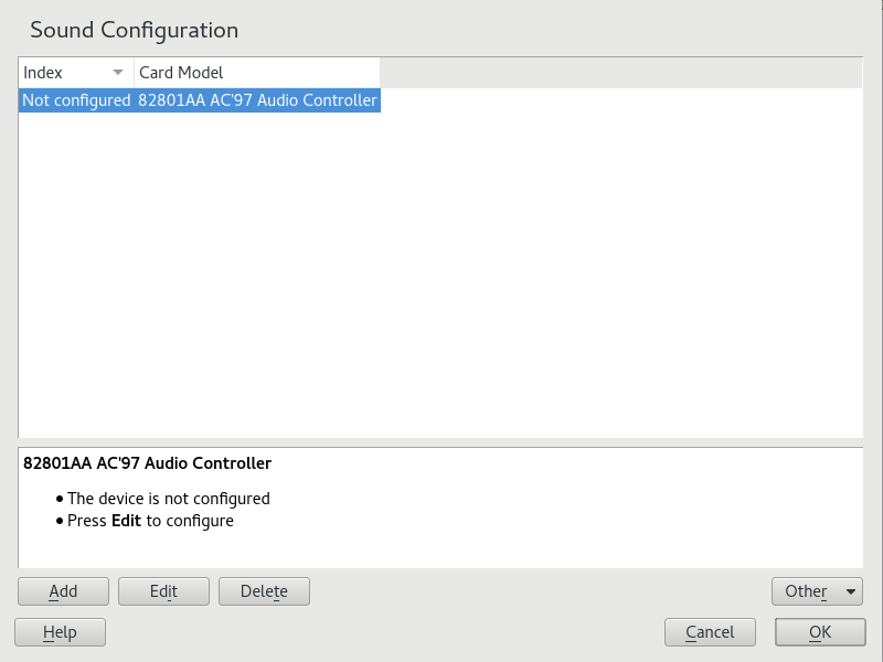 YaST sound configuration YaST sound configuration