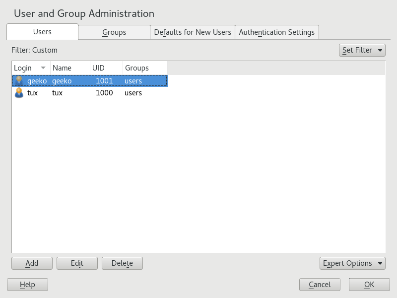 YaST User and Group Administration YaST User and Group Administration