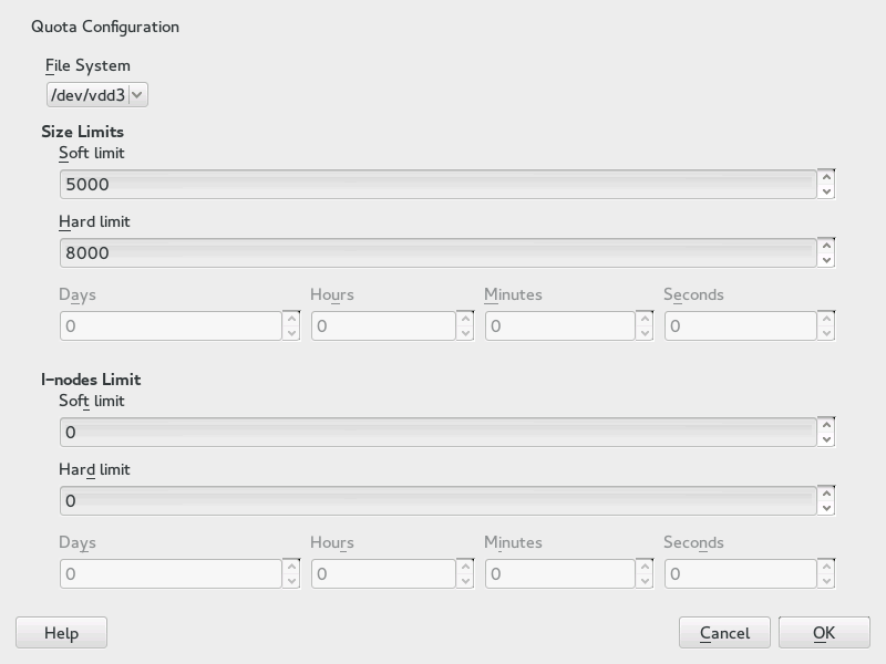YaST quota configuration YaST quota configuration