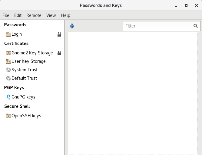 Password and Keys Main Window Password and Keys Main Window