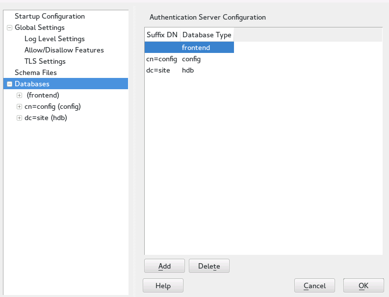 YaST Authentication Server Database Configuration YaST Authentication Server Database Configuration