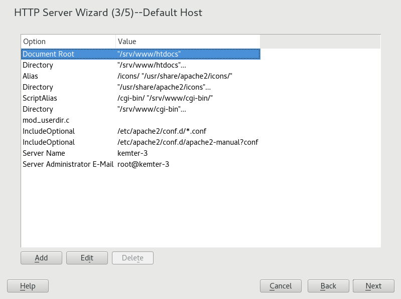 HTTP Server Wizard: Default Host HTTP Server Wizard: Default Host