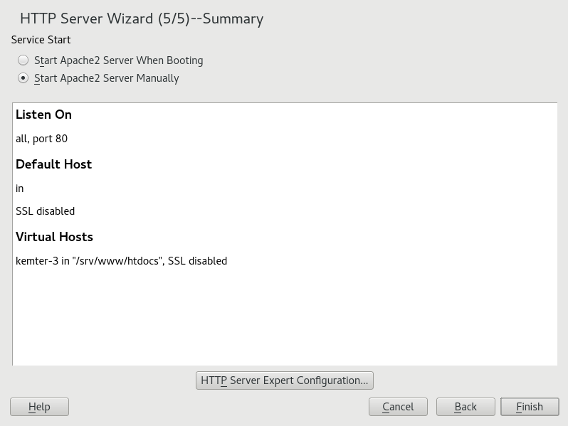 HTTP Server Wizard: Summary HTTP Server Wizard: Summary