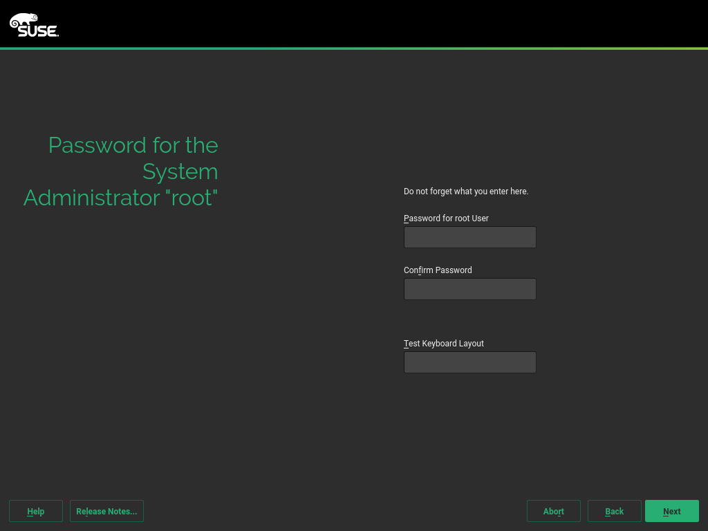 Password for the System Administrator root Password for the System Administrator root