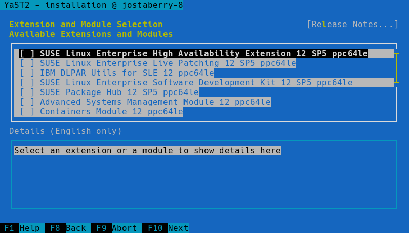 Selecting extensions and modules Selecting extensions and modules