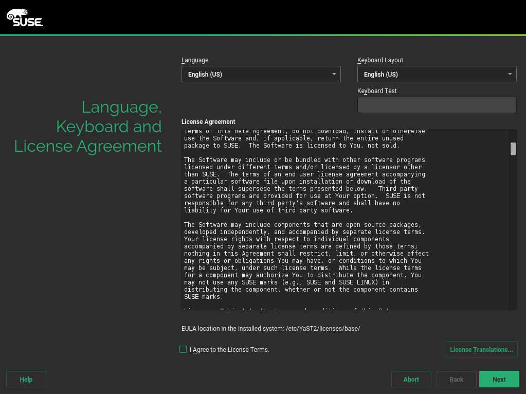 Language, Keyboard and License Agreement Language, Keyboard and License Agreement