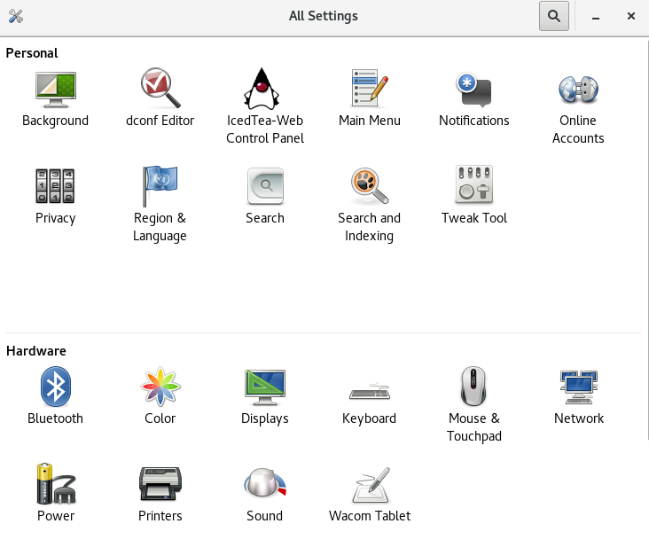 GNOME Settings Dialog GNOME Settings Dialog