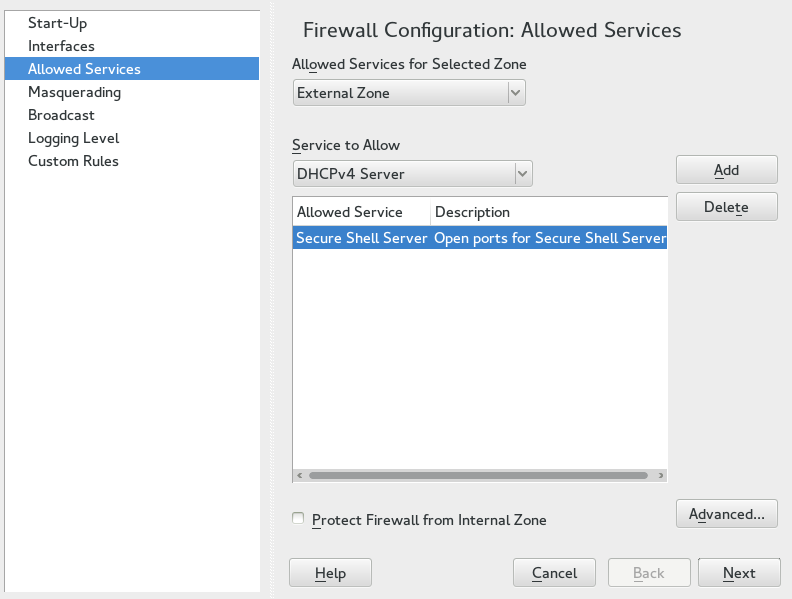 Firewall Configuration: Allowed Services Firewall Configuration: Allowed Services