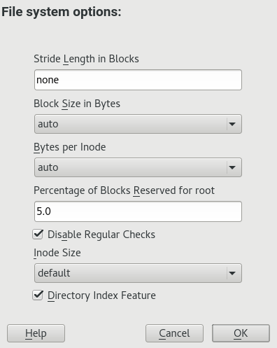 Ext3 formatting options Ext3 formatting options