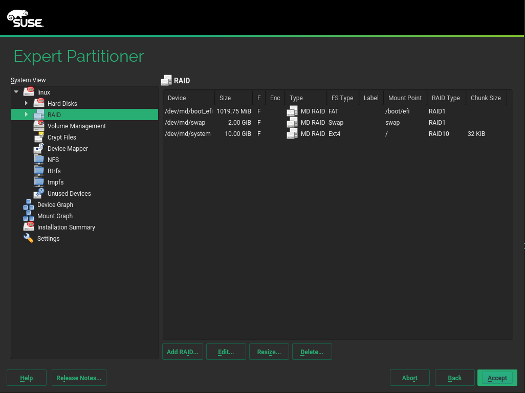 /, /boot/efi, and swap on RAIDs /, /boot/efi, and swap on RAIDs