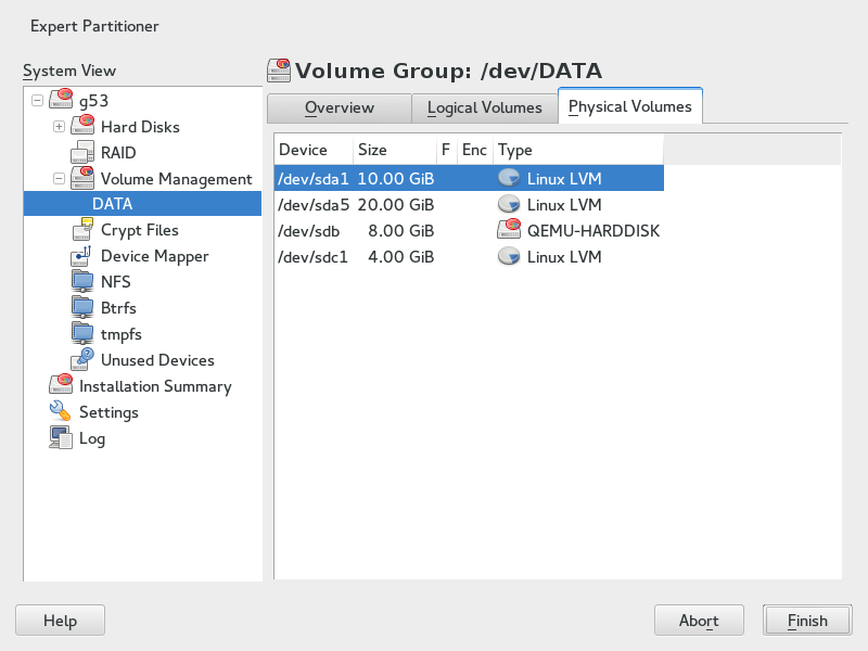 Physical Volumes in the Volume Group Named DATA Physical Volumes in the Volume Group Named DATA