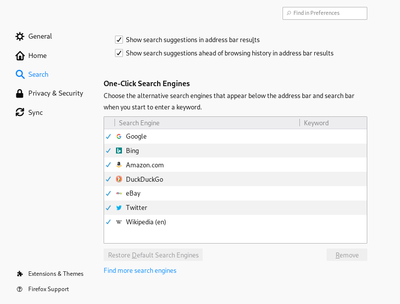 Firefox—Manage Search Engines Firefox—Manage Search Engines
