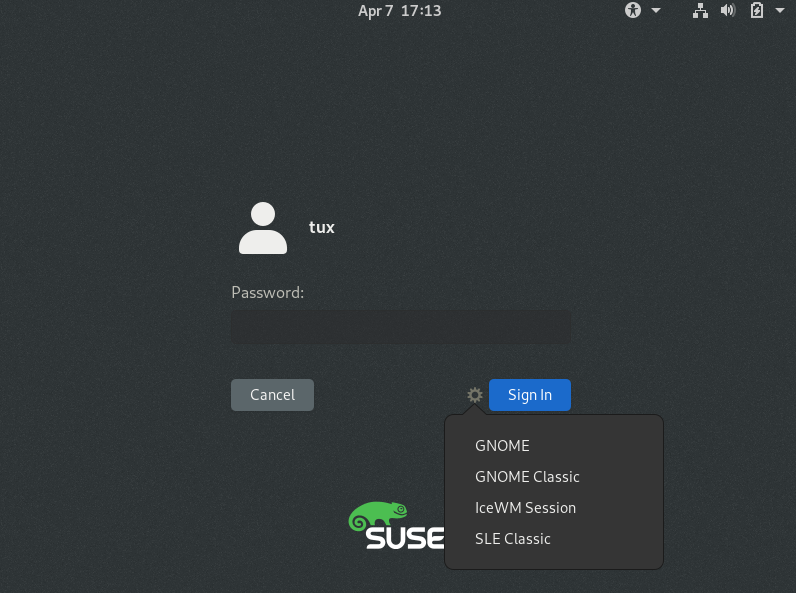 Default GNOME Login Screen—Session Type Default GNOME Login Screen—Session Type
