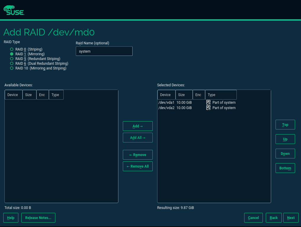 RAID devices selection RAID devices selection