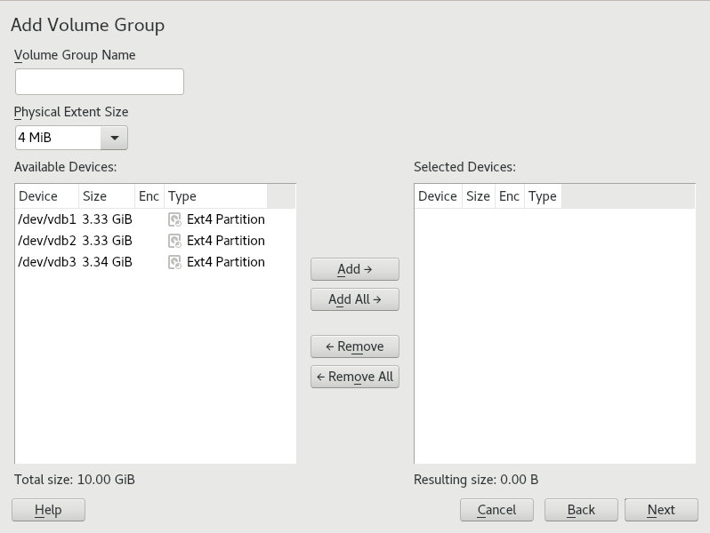 Add Volume Group Add Volume Group