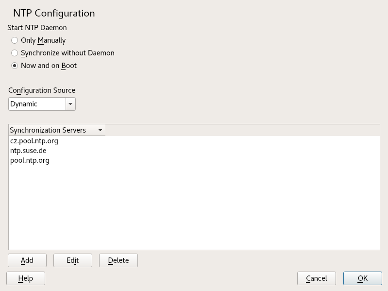 NTP configuration window NTP configuration window