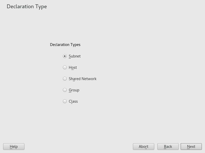DHCP server: selecting a declaration type DHCP server: selecting a declaration type