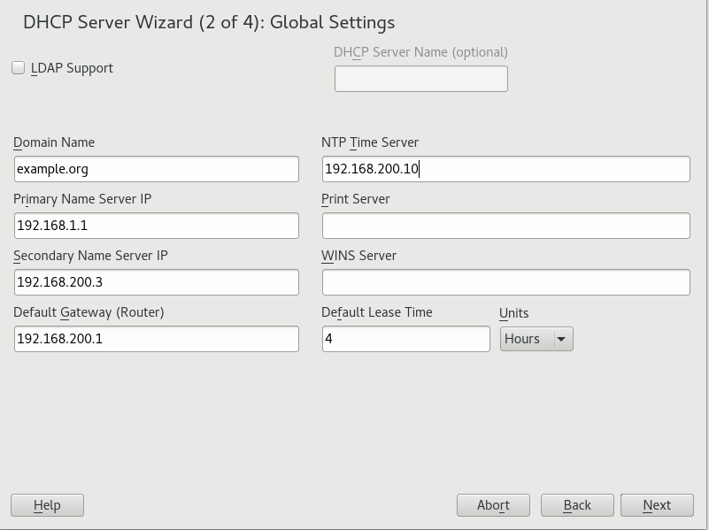 DHCP server: global settings DHCP server: global settings