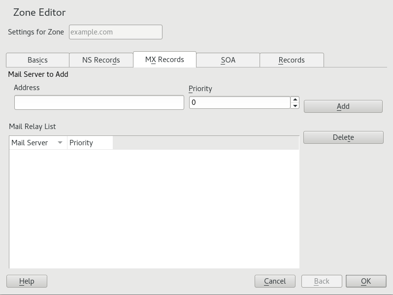 DNS server: Zone Editor (MX Records) DNS server: Zone Editor (MX Records)