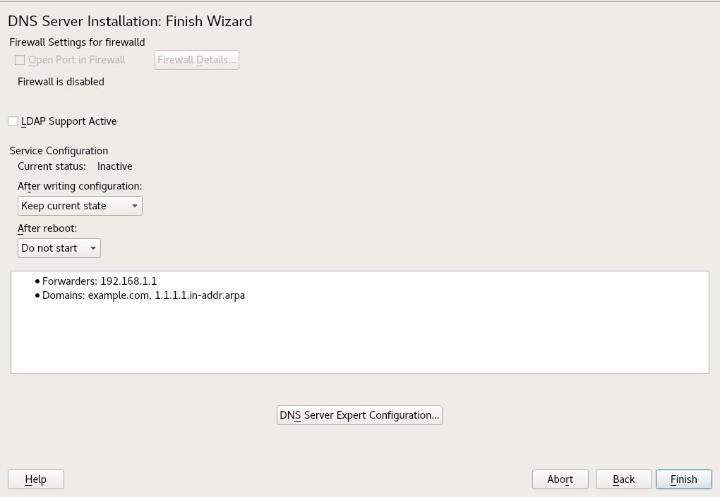 DNS server installation: finish wizard DNS server installation: finish wizard